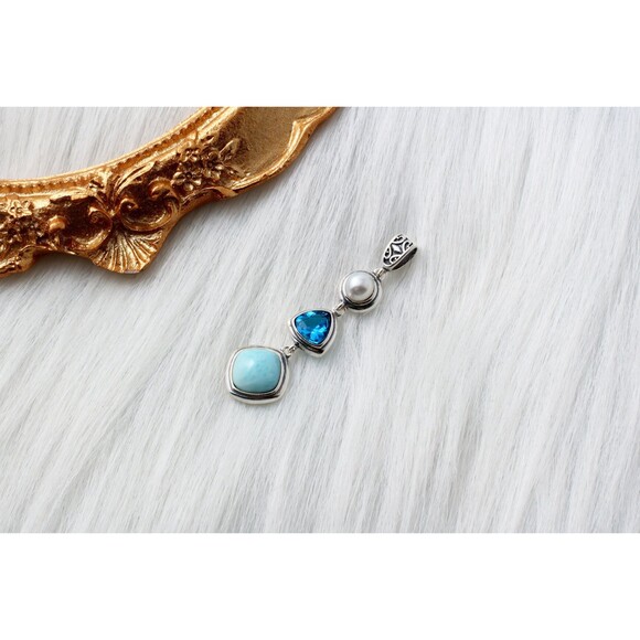 Larimar Gemstone Necklace, Sterling Silver Gemstone Necklace, Pearl Necklace - Picture 1 of 4